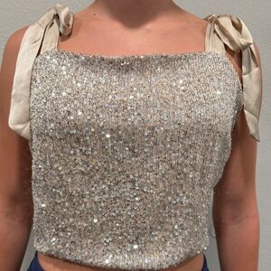 SO Sequin Beige Crop Top